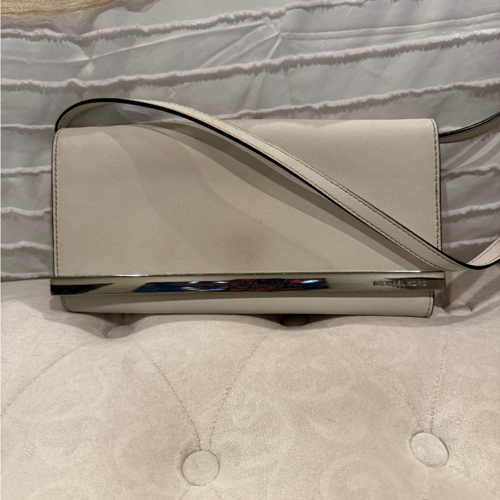 Michael Kors White Clutch/Shoulder Bag with Silver Trim